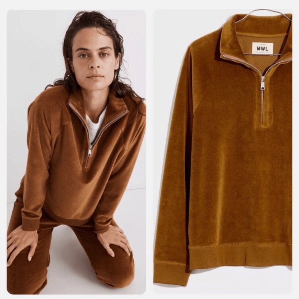 Madewell half ZIP velour jacket size xxs rust brown